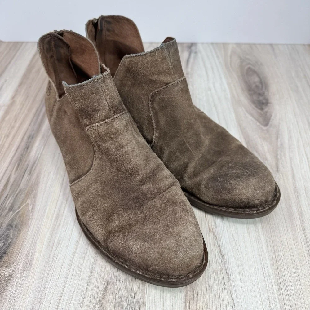 Born Kerri Ankle Boots Women's 8.5 Brown Suede Distressed Western Booties